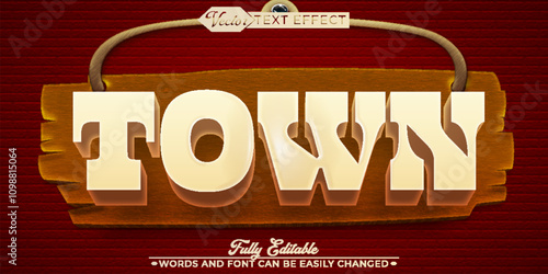 Wooden Town City Street Vector Editable Text Effect Template