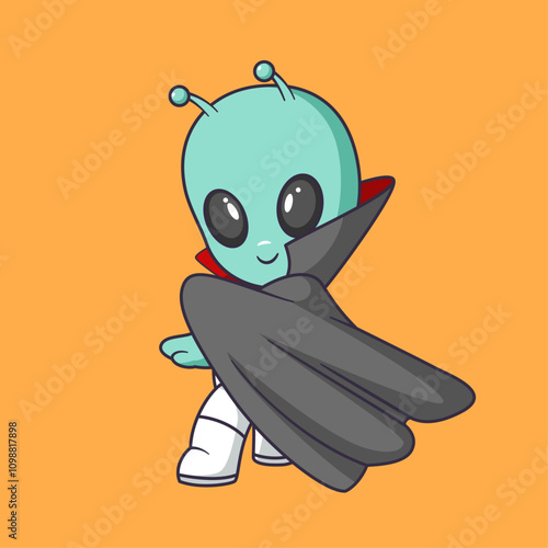Cute alien posing wearing a cloak Cartoon Vector Icon Illustration