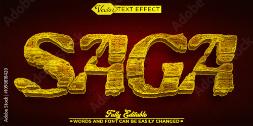 Golden Cartoon Saga Vector Editable Text Effect Template
