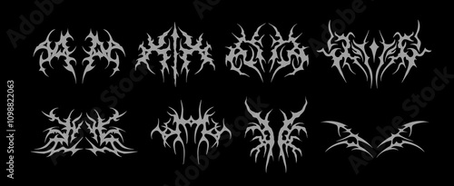 Neo tribal shapes. Y2K gothic symmetrical elements. Cyber sigilism tattoo designs. Vector set
