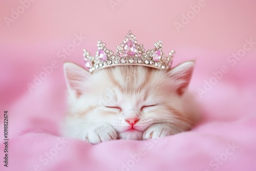 Adorable five week old kitten in a sparkling crown photo