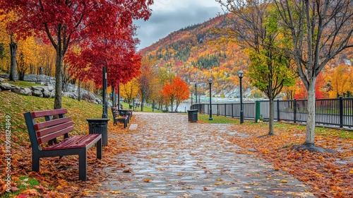 Magnificent colorful Fall day in Jacques Cartier river park, Quebec, Canada photo