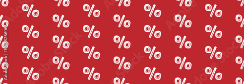 Red pattern with white percentage icons, promotions and discounts. Business, financial, sale, discount, benefit, concept. Seamless pattern.