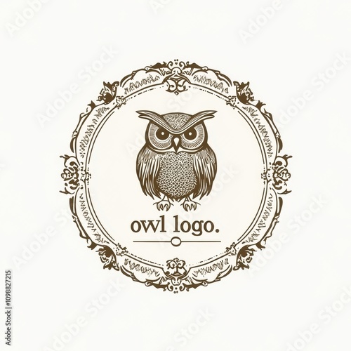 An ornate logo featuring an owl in a decorative frame. photo