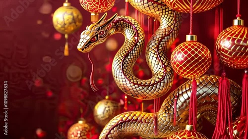 Wallpaper Mural Golden dragon with lanterns and red background for chinese new year celebration concept Torontodigital.ca