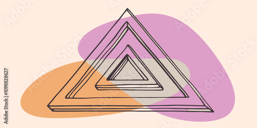 Triangular Harmony A triangular medallion showcasing a series of concentric triangles each layer glowing softly in gradient shades of pink and orange creating a warm inviting glow