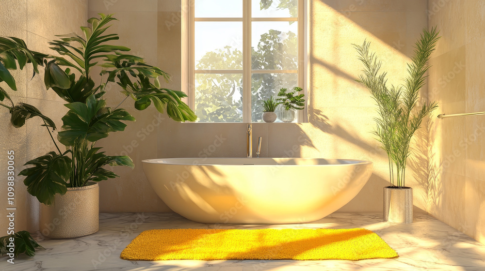 Fototapeta premium Serene Style: A Modern Bathroom with a Cozy Touch