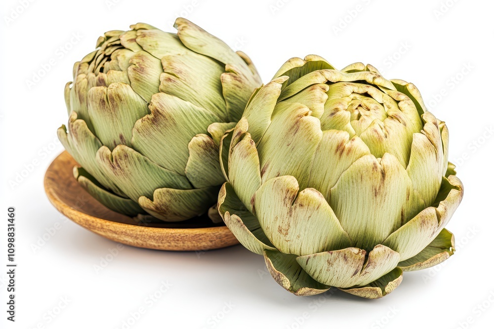 Fototapeta premium Edible buds of Cynara cardunculus var scolymus known as globe or French artichoke belonging to the Asteraceae family
