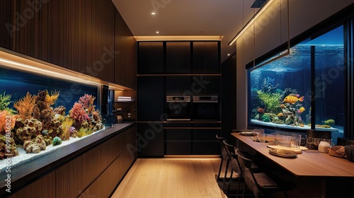 Wallpaper Mural Modern Kitchen with Elegant Aquarium and Stylish Interior Design Torontodigital.ca