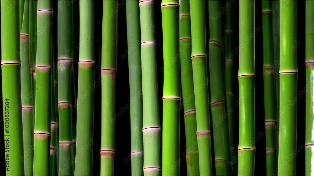 Obraz premium Lush green bamboo stalks densely packed together against a transparent background
