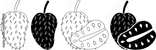 outline silhouette soursop fruit icon set
