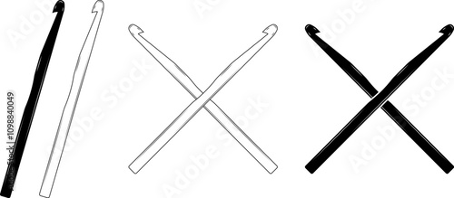 outline silhouette crossed crochet hook icon