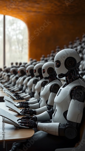 Wallpaper Mural A classroom filled with humanoid robots engaged in learning or training. Torontodigital.ca