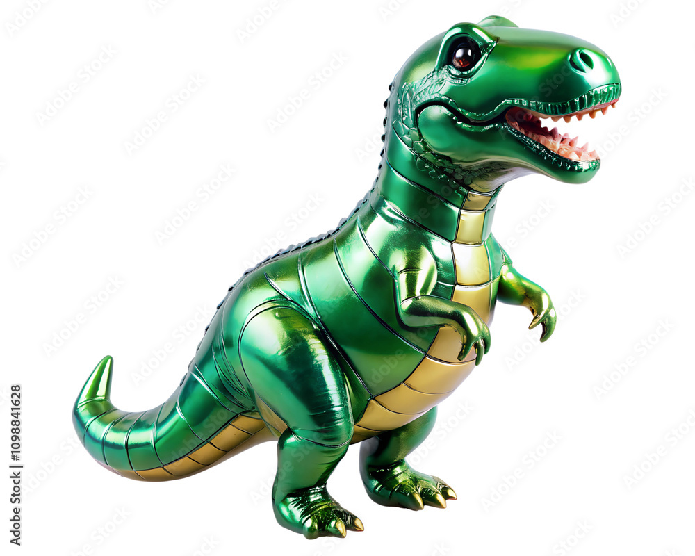 Fototapeta premium neon holografic foil balloon for birthday in the shape of the dinosaur , isolated on the white background