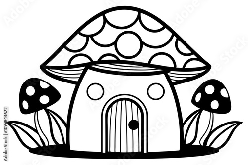 Fairy tale mushroom house, isolated on white background vector illustration photo