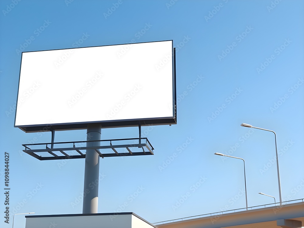 Obraz premium The billboard itself is completely blank, with a pure white surface, offering no text, logos, or images. 