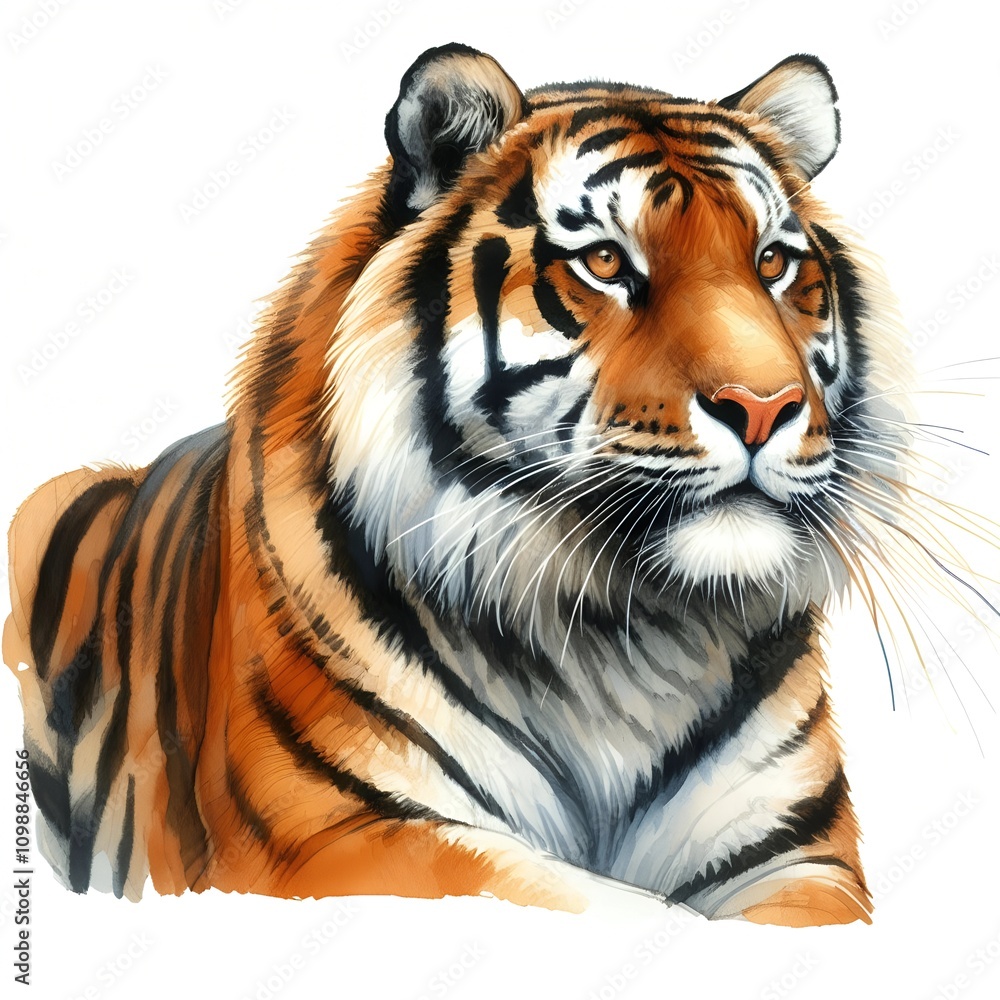 Fototapeta premium watercolor tiger on white background