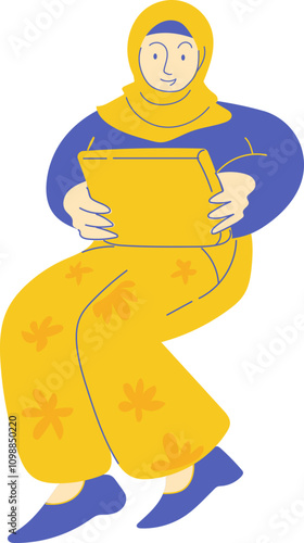 Flat Modern Lined Woman Works Activity