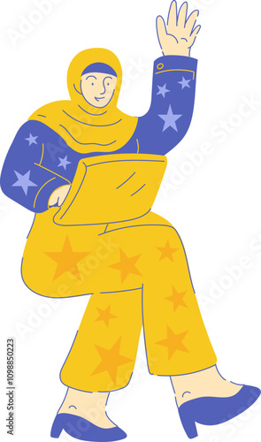 Flat Modern Lined Woman Works Activity
