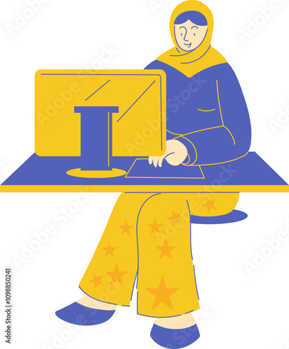 Flat Modern Lined Woman Works Activity