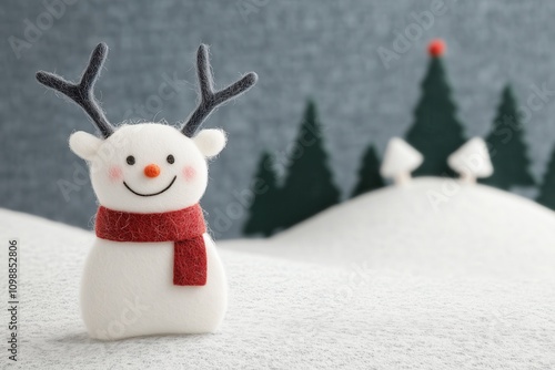Paisagem de natal em miniatura com Papai Noel, renas e pinheiros cobertos de neve, estilo lúdico e colorido, criado por IA generativa.