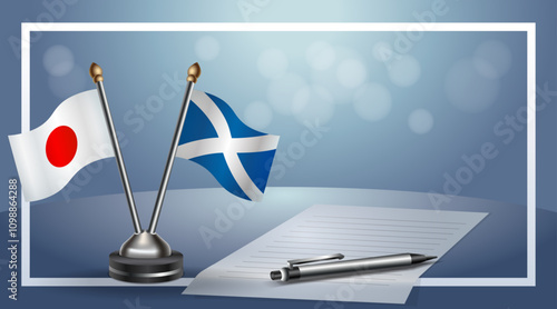 Bild auf Leinwand Japan and Scotland Small national flag on bokeh background, cooperative relation