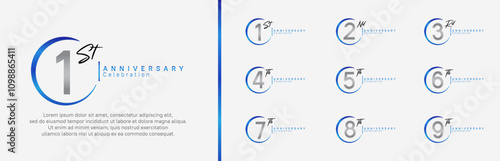 anniversary logo set. vector design blue and silver color for celebration event