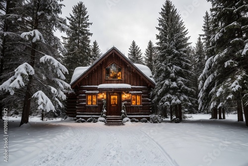 Wallpaper Mural A picturesque winter landscape during Christmas, with snow-covered trees lining a winding path through a forest. The ground is blanketed with fresh snow, and delicate snowflakes gently fall from the g Torontodigital.ca
