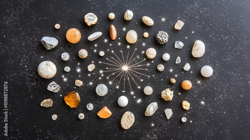 A creative arrangement of loose gemstones forming a sparkling constellation photo