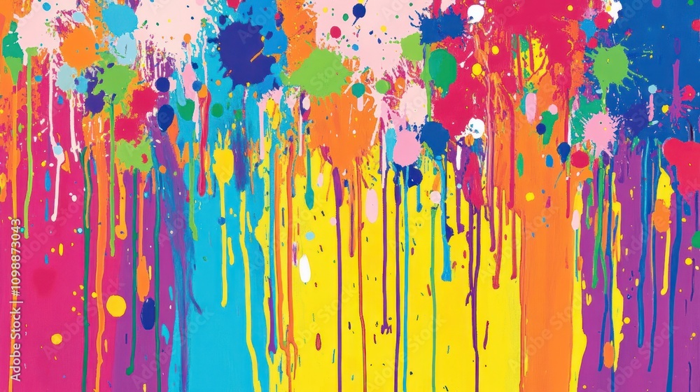 Fototapeta premium Vibrant Rainbow Paint Splatter Abstract Art