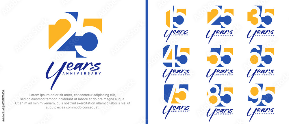 Fototapeta premium anniversary logo set. vector design orange and blue color can be use for celebration moment