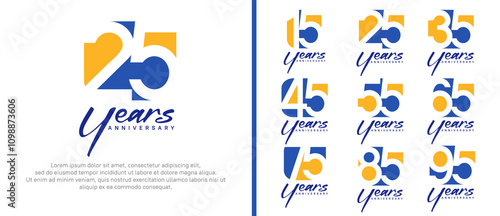 anniversary logo set. vector design orange and blue color can be use for celebration moment