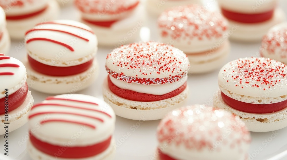 Fototapeta premium Delicious Red and White Macarons with Festive Decorations