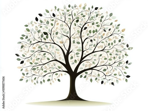 A stylized tree with lush foliage. AI.