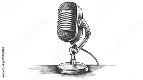 Vintage Microphone Drawing: A Classic Recording Studio Image