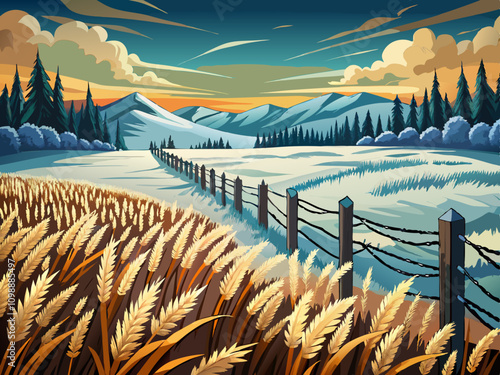 wheat field and winter landscape, 