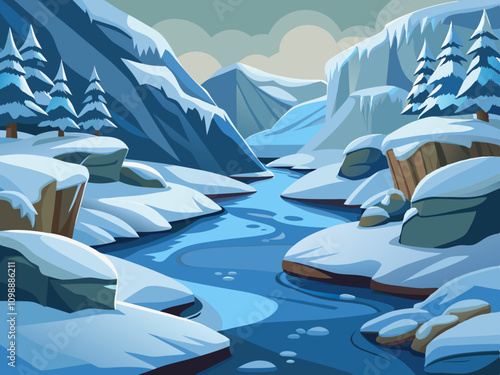 winter landscape, frozen lake or river