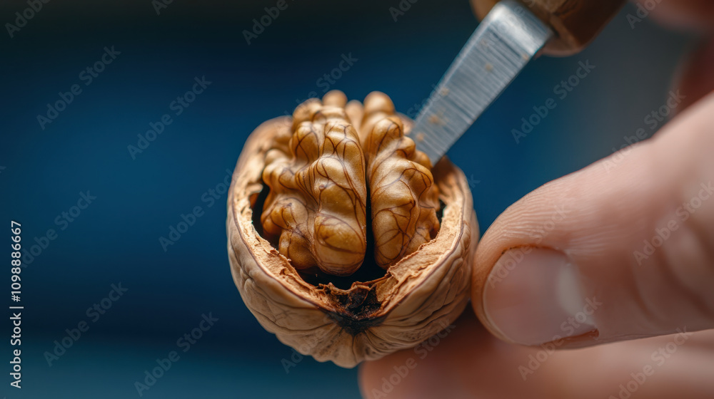 Open Nut Shell close up of walnut shell being cracked open, revealing intricate and ...