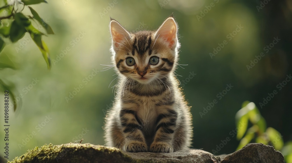 Fototapeta premium Adorable Bengal Kitten with Soft Fur in Nature