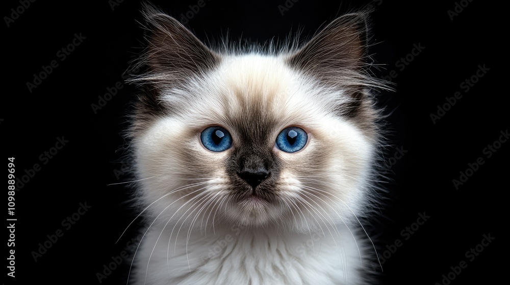 Fototapeta premium Young Ragdoll Cat with Stunning Blue Eyes