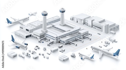 Isometric Airport Terminal Vector Design with Planes
