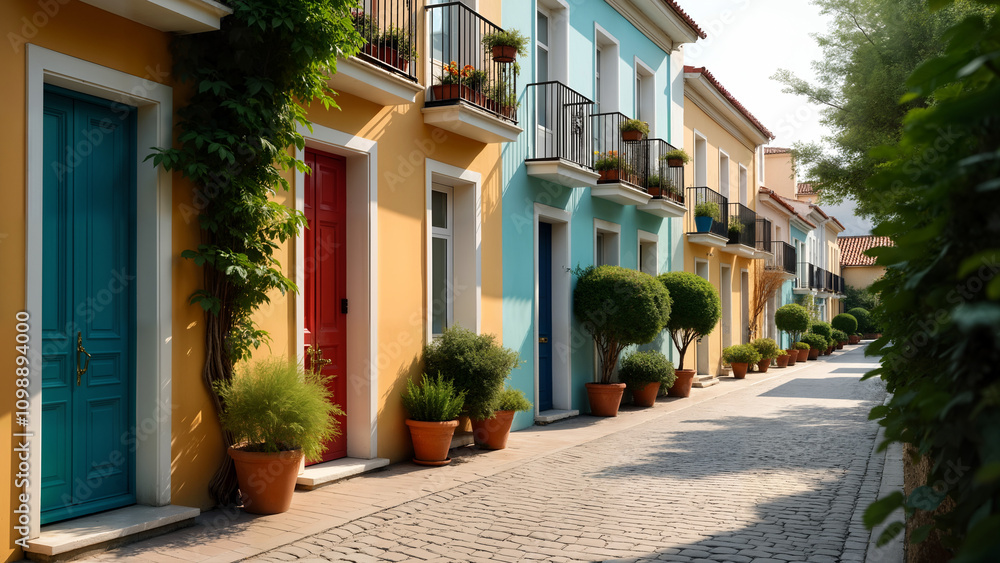 Fototapeta premium Charming Urban Scene with Colorful Residences