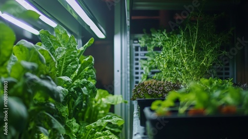 A controlled vegetable farming setup, showing vegetables thriving in a carefully managed microclimate photo