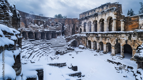 Snowy Ancient Colosseum Ruins