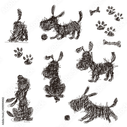 A collection of abstract illustrations of dogs,