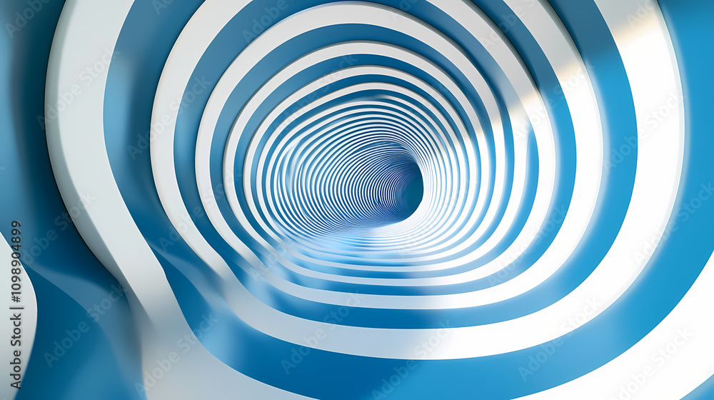 Obraz premium A futuristic tunnel with concentric blue and white rings creates a 3d effect, ideal for digital art and sci-fi projects. Sci-fi. Illustration