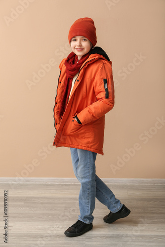 Cute little boy in winter c...