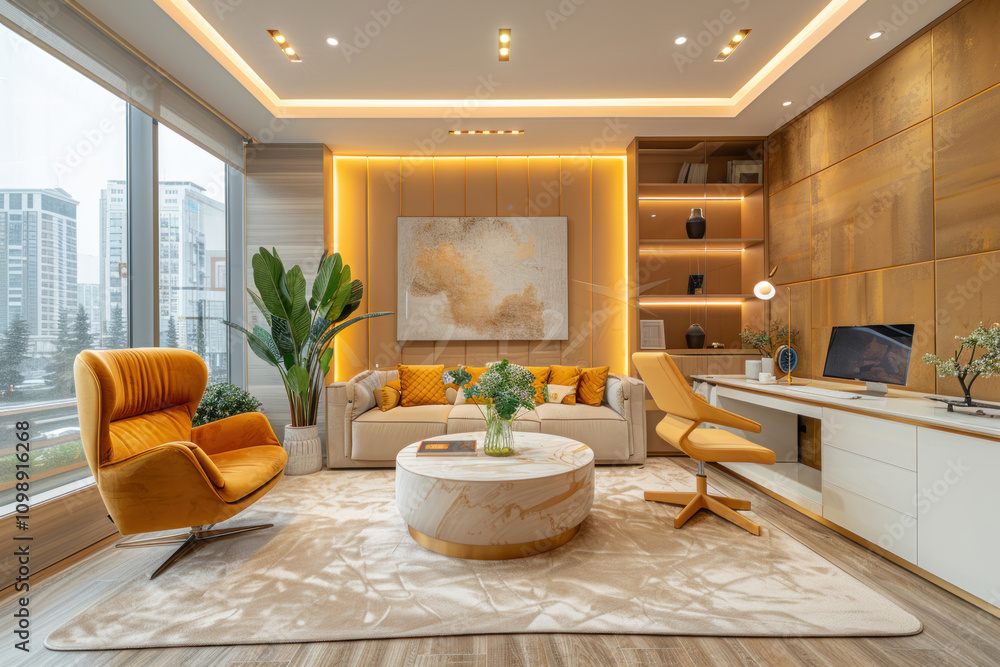 Fototapeta premium a modern and stylish office or living room with a bright and cozy design. 