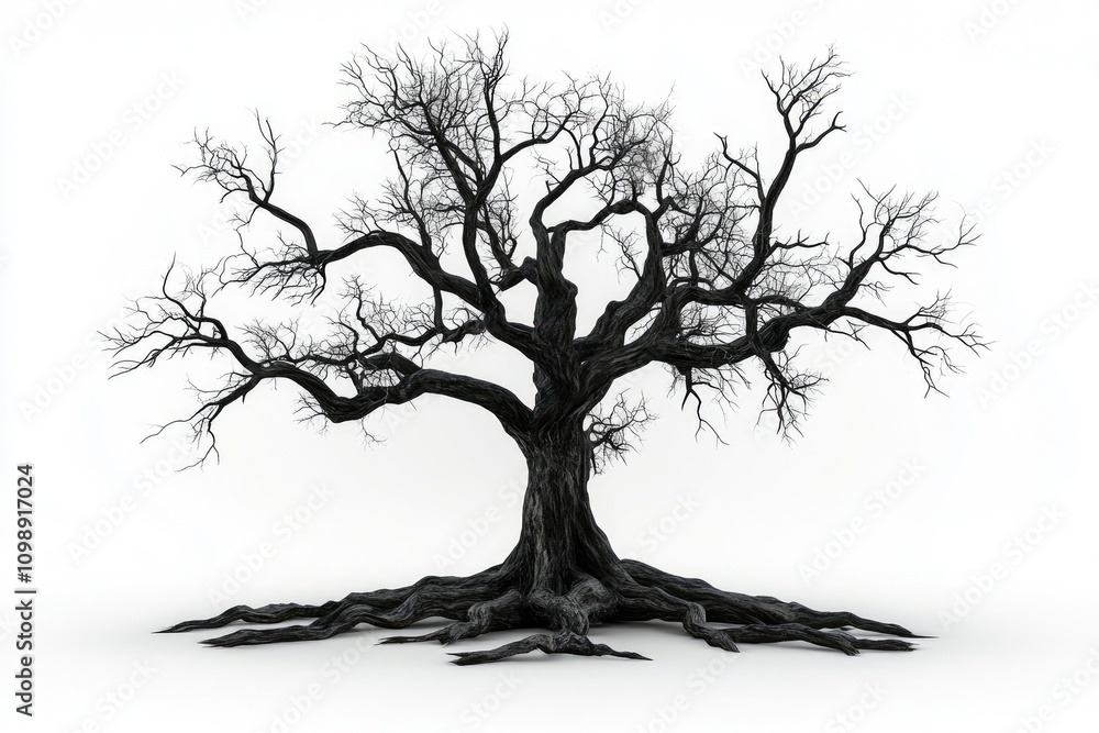 Fototapeta premium A large tree with no leaves is depicted in a black and white photo