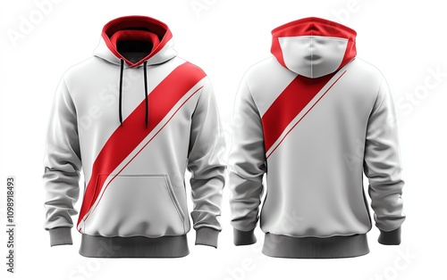 Red and white hoodie, stylish casual wear photo